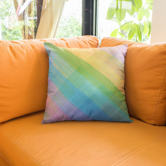 Watercolor Rainbow Faux Suede Square Pillow