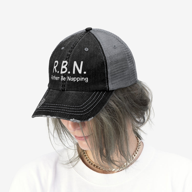 R.B.N. Rather Be Napping Unisex Distressed Trucker Hat