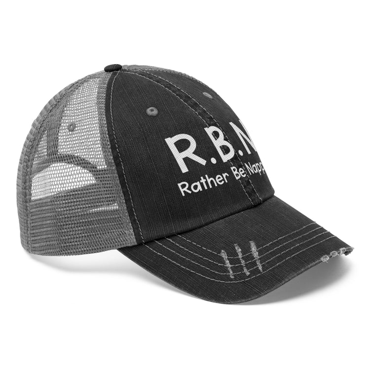 R.B.N. Rather Be Napping Unisex Distressed Trucker Hat