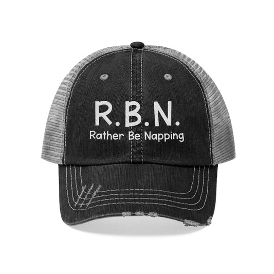 R.B.N. Rather Be Napping Unisex Distressed Trucker Hat